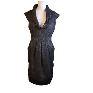 Zara Basic Small Dress women sheath zipper wool cowl neck scoop pleated